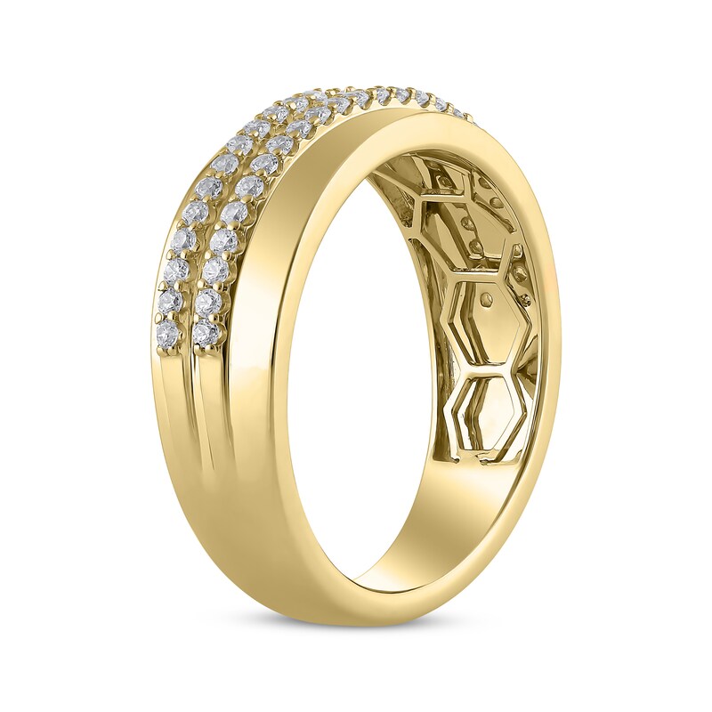 Main Image 2 of Men's Diamond Diagonal Two-Row Fashion Ring 1/2 ct tw 14K Yellow Gold