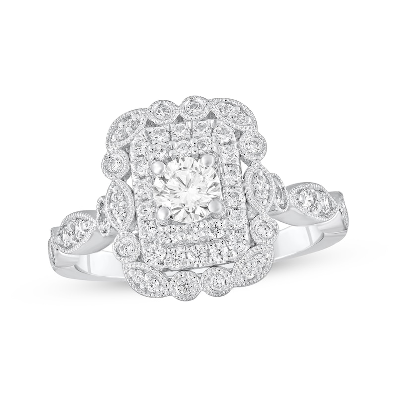 Main Image 1 of Adore Round-Cut Diamond Double Halo Engagement Ring 3/4 ct tw 14K White Gold