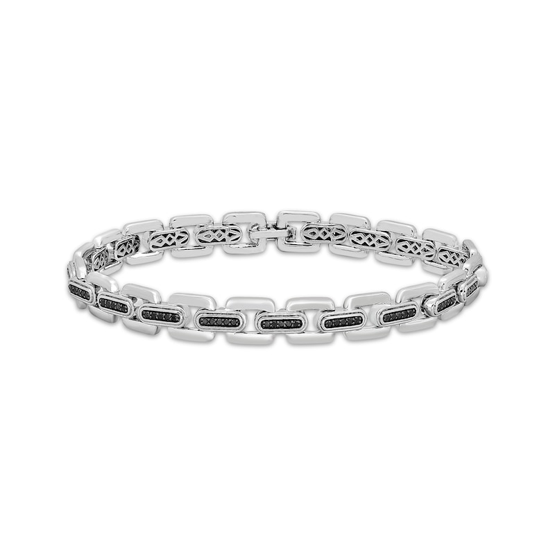 Main Image 1 of Men's Black Diamond Link Bracelet 1 ct tw Sterling Silver 8.5"
