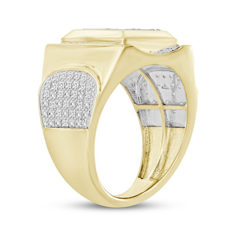 Main Image 2 of Men's Multi-Diamond Square Center Ring 1/4 ct tw 10K Yellow Gold