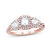 Thumbnail Image 1 of Adore Emerald-Cut & Pear-Shaped Diamond Three-Stone Engagement Ring 1 ct tw 14K Rose Gold