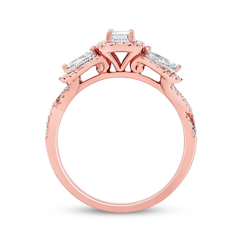 Main Image 3 of Adore Emerald-Cut & Pear-Shaped Diamond Three-Stone Engagement Ring 1 ct tw 14K Rose Gold