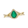 Thumbnail Image 1 of Pear-Shaped Emerald & Diamond Halo Ring 1/5 ct tw 10K Yellow Gold