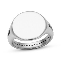 Men's Black Sapphire Matte Signet Circle Ring Sterling Silver