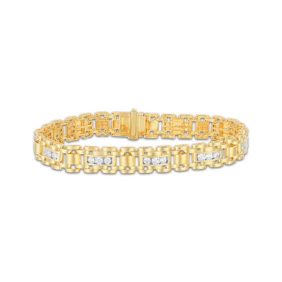 Men's KAY Lab-Grown Diamonds Link Bracelet 2-1/2 ct tw 10K Yellow Gold 8.5"
