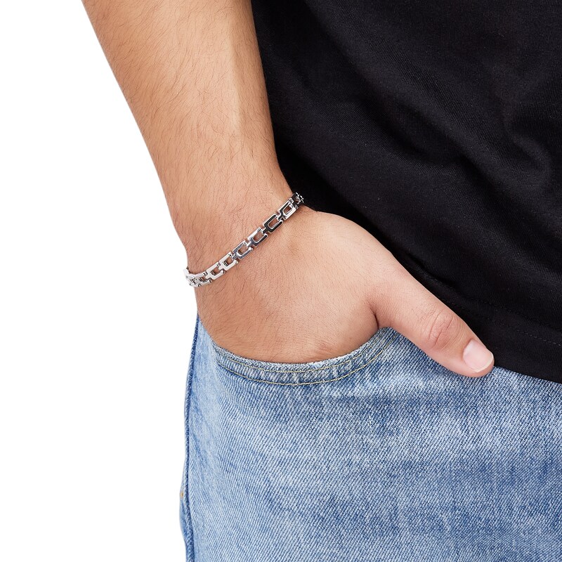 Main Image 4 of 5mm Stampato Chain Bracelet Hollow Sterling Silver Gold 8.5"
