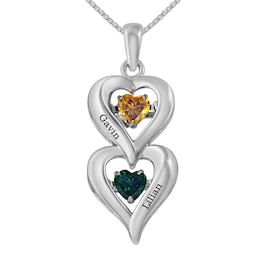 Unstoppable Love Double Heart Necklace (2 Stones and Lines)