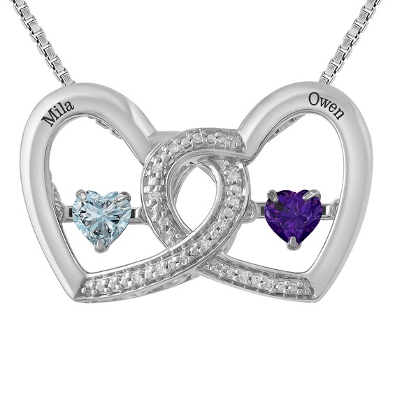 Unstoppable Love Couple's Double Heart Necklace (2 Stones and Lines)