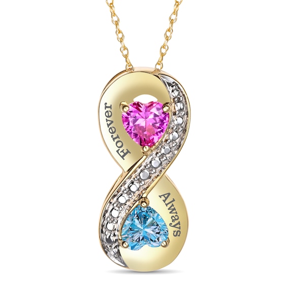 Couple's Heart-Shaped Birthstone Infinity Necklace (2 Stones and Lines)