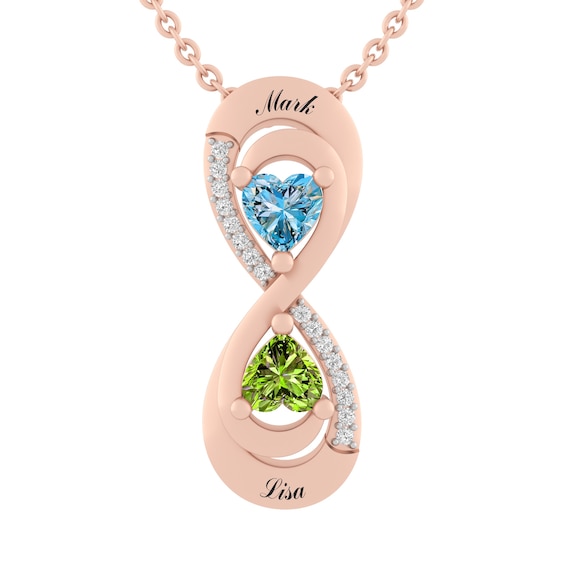 1/20 ct tw Diamond and Birthstone Couple's Infinity Necklace (2 Stones and Lines)