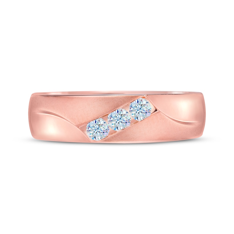 Men’s THE LEO First Light Diamond Round-Cut Three-Stone Anniversary Band 1/3 ct tw 14K Rose Gold