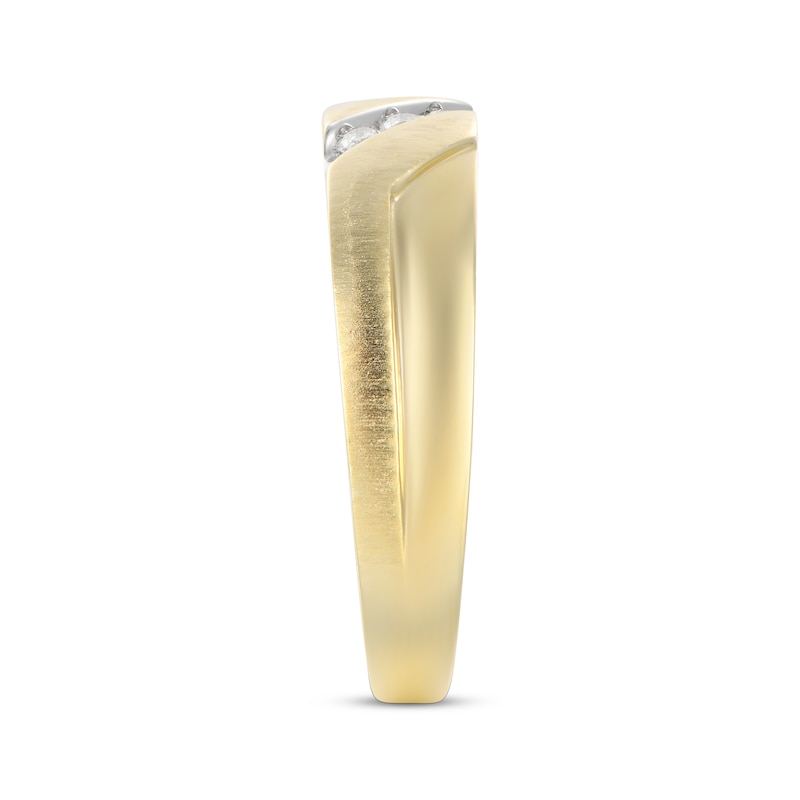 Main Image 2 of Adore Men's Diamond Diagonal Three-Stone Wedding Band 1/15 ct tw 10K Yellow Gold