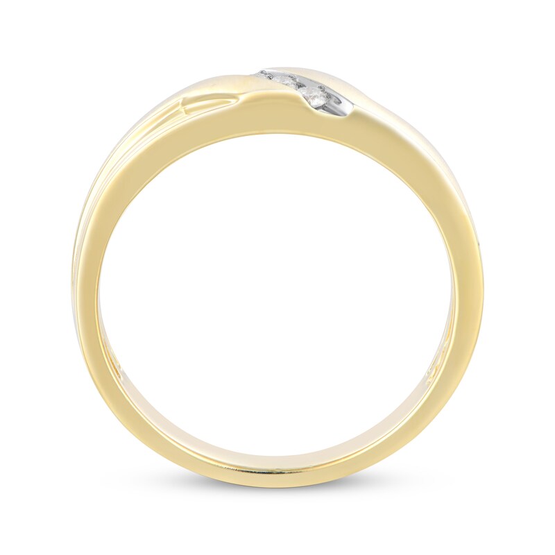 Main Image 3 of Adore Men's Diamond Diagonal Three-Stone Wedding Band 1/15 ct tw 10K Yellow Gold