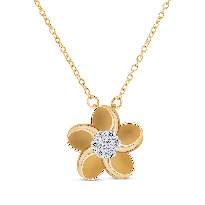 Main Image 1 of Diamond Plumeria Flower Necklace 1/10 ct tw 10K Yellow Gold 18"