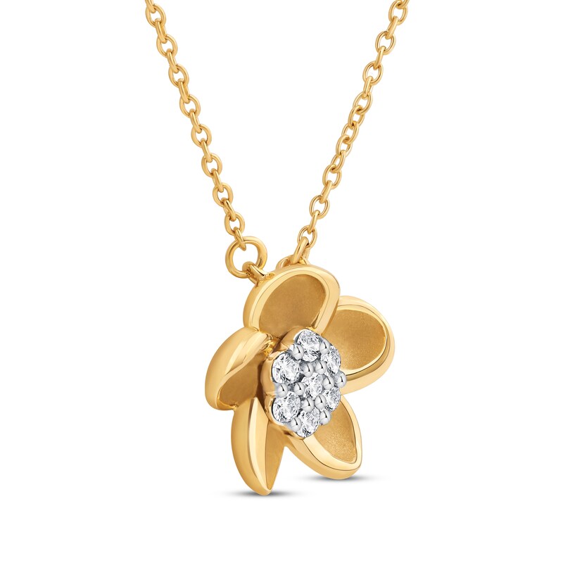 Main Image 2 of Diamond Plumeria Flower Necklace 1/10 ct tw 10K Yellow Gold 18"