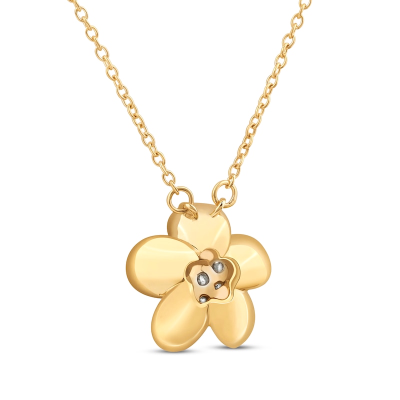 Main Image 3 of Diamond Plumeria Flower Necklace 1/10 ct tw 10K Yellow Gold 18"