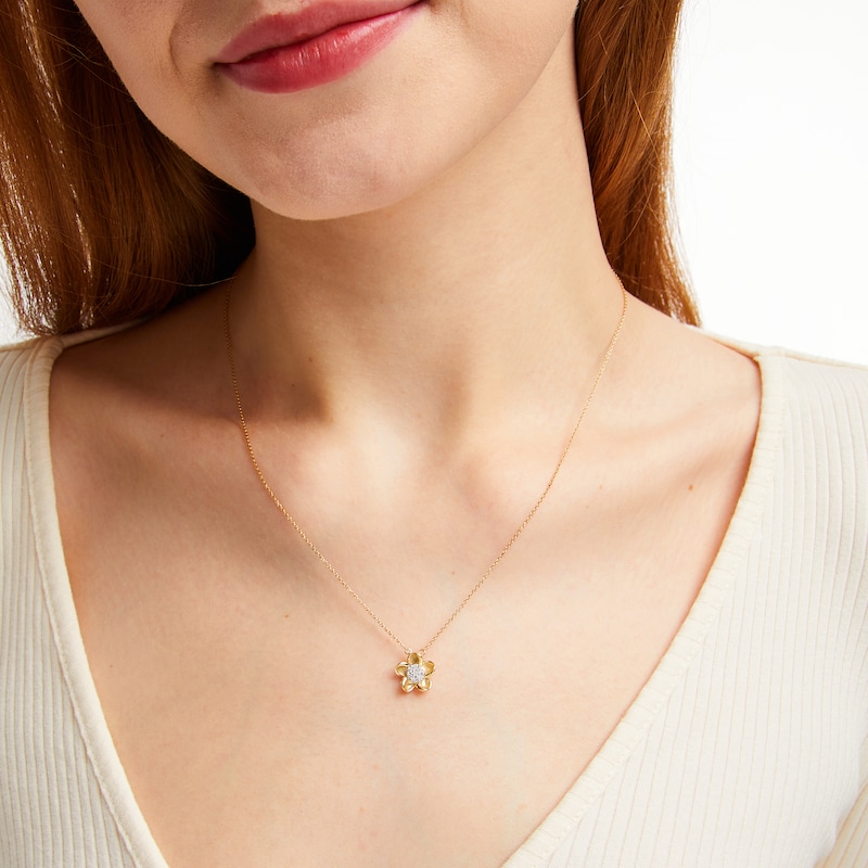 Main Image 5 of Diamond Plumeria Flower Necklace 1/10 ct tw 10K Yellow Gold 18"