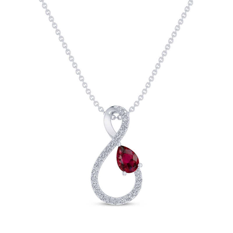 Main Image 1 of Pear-Shaped Lab-Created Ruby & White Lab-Created Sapphire Infinity Necklace Sterling Silver 18"