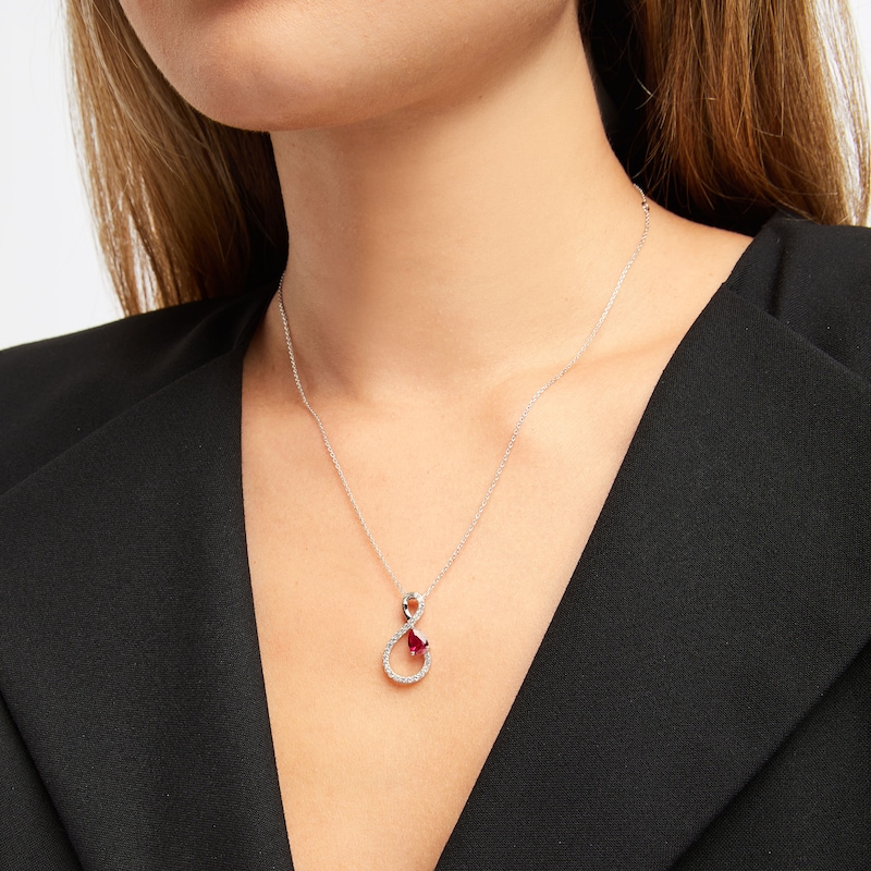Main Image 3 of Pear-Shaped Lab-Created Ruby & White Lab-Created Sapphire Infinity Necklace Sterling Silver 18"
