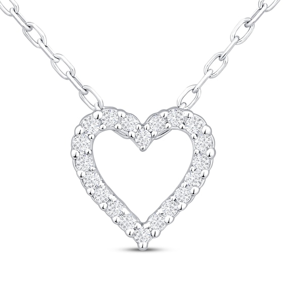 Diamond Heart Outline Necklace 1/10 ct tw Sterling Silver 18"