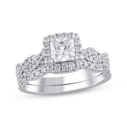 Princess-Cut Diamond Halo Bridal Set 1-1/2 ct tw 14K White Gold