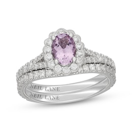 Neil Lane Oval-Cut Purple Quartz & Diamond Halo Bridal Set 7/8 ct tw 14K White Gold