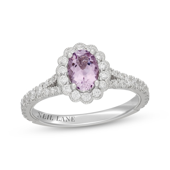 Neil Lane Oval-Cut Purple Quartz & Diamond Halo Engagement Ring 5/8 ct tw 14K White Gold