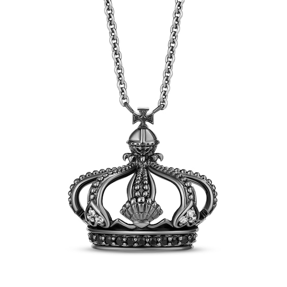 Disney Treasures Pirates of the Caribbean Diamond Crown Necklace 1/8 ct tw Sterling Silver & Black Rhodium 18"