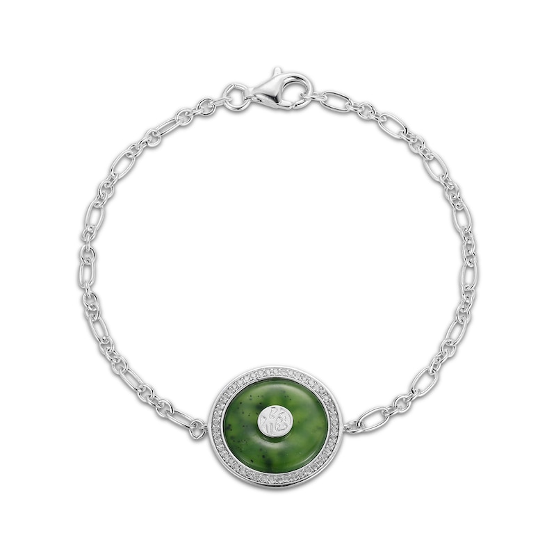 Main Image 1 of Jade & White Lab-Created Sapphire Bracelet Sterling Silver 7.25"