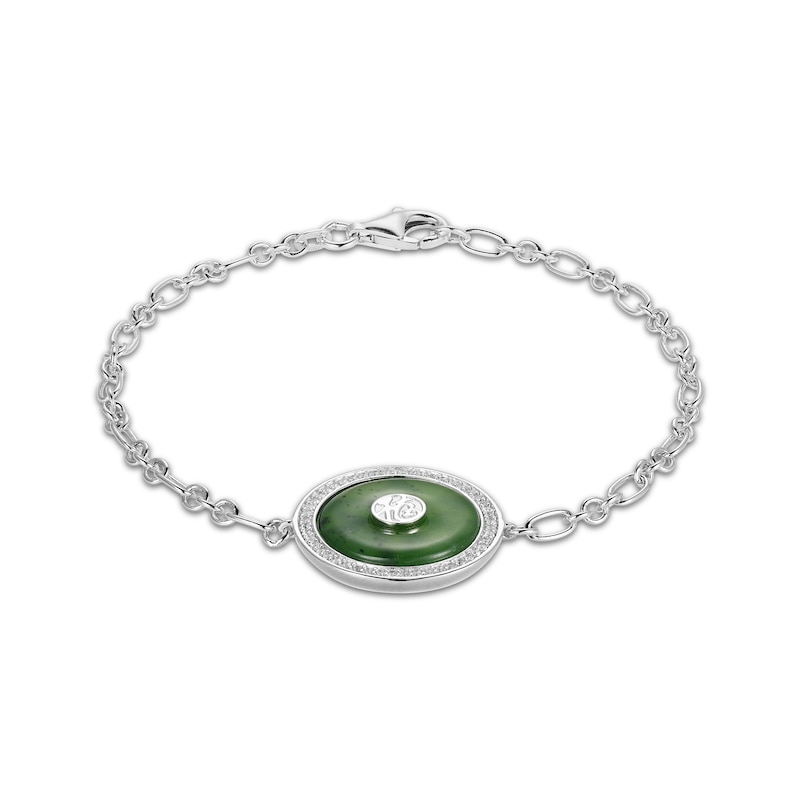 Main Image 2 of Jade & White Lab-Created Sapphire Bracelet Sterling Silver 7.25"