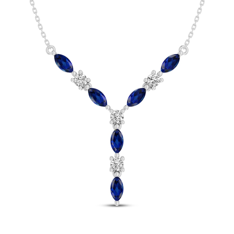 Main Image 1 of Marquise-Cut Blue Lab-Created Sapphire & White Lab-Created Sapphire Y-Drop Necklace Sterling Silver 16.5"