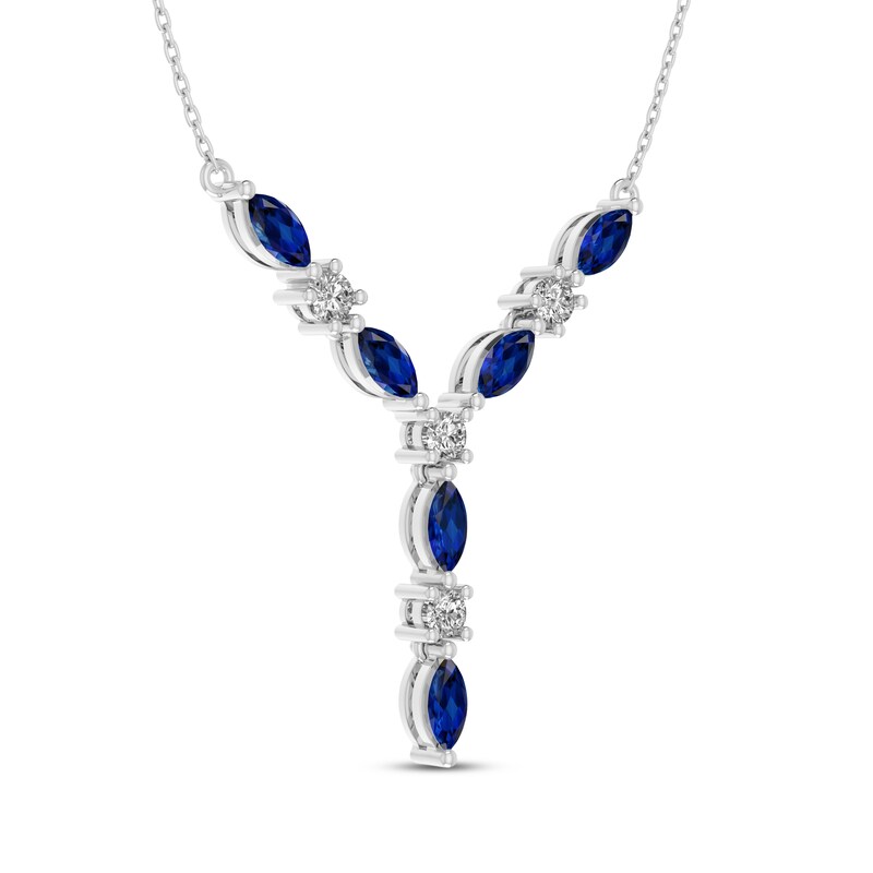 Main Image 2 of Marquise-Cut Blue Lab-Created Sapphire & White Lab-Created Sapphire Y-Drop Necklace Sterling Silver 16.5"