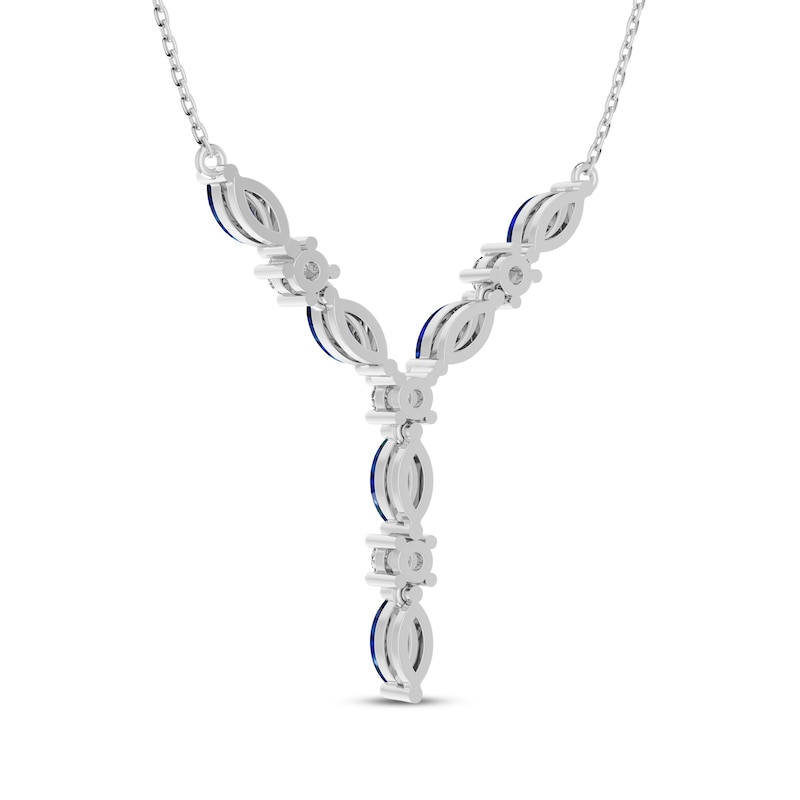 Main Image 3 of Marquise-Cut Blue Lab-Created Sapphire & White Lab-Created Sapphire Y-Drop Necklace Sterling Silver 16.5"
