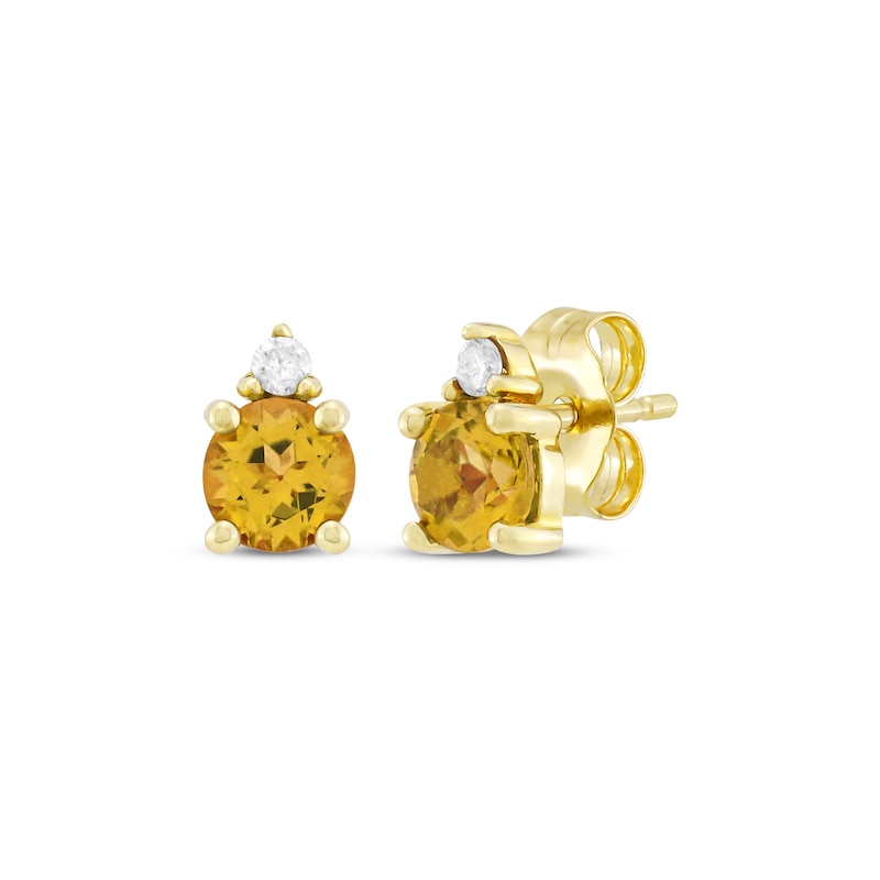 Main Image 1 of Citrine & Diamond Accent Stud Earrings 10K Yellow Gold