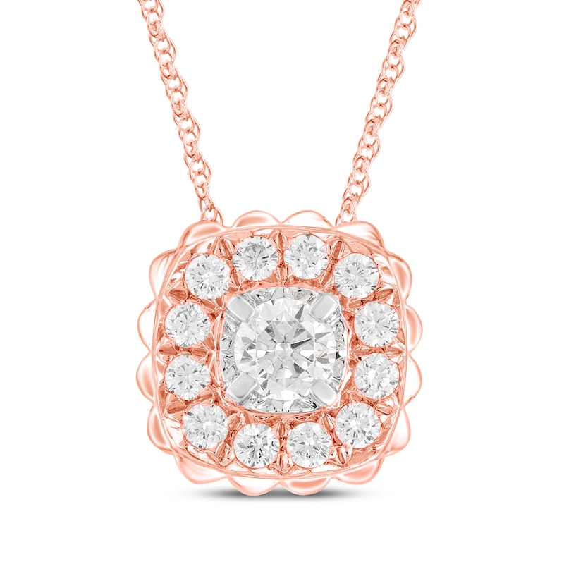 Main Image 1 of Diamond Cushion Halo Necklace 1/2 ct tw 10K Rose Gold 18"