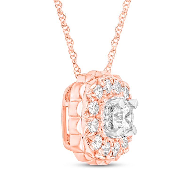 Main Image 2 of Diamond Cushion Halo Necklace 1/2 ct tw 10K Rose Gold 18"