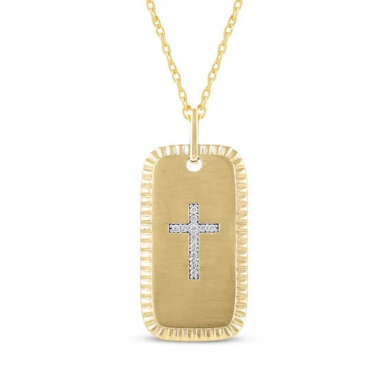 Diamond Cross Dog Tag Necklace 1/10 ct tw 14K Yellow Gold 18"