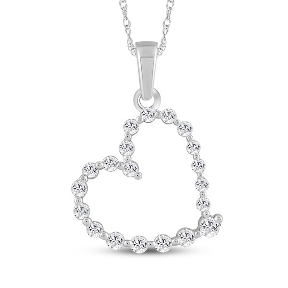 Diamond Tilted Heart Necklace 1/4 ct tw Sterling Silver 18"