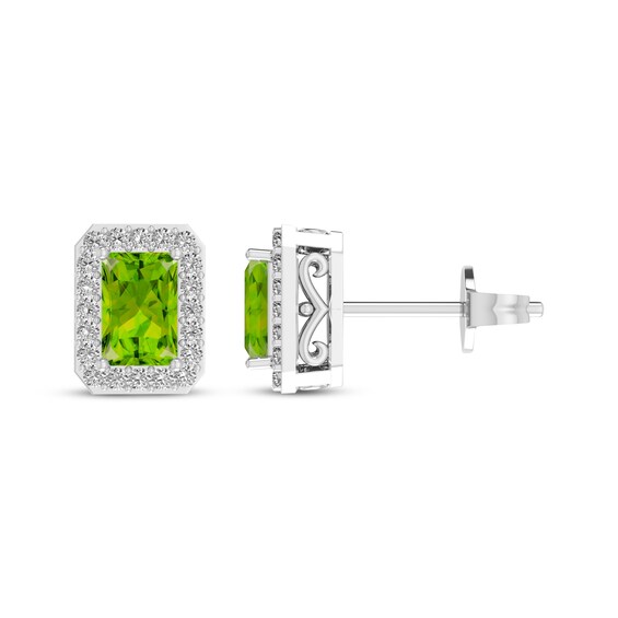 Octagon-Cut Peridot & White Lab-Created Sapphire Stud Earrings Sterling Silver