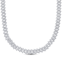 Men's Diamond Spike Link Chain Necklace 2 ct tw Sterling Silver 22"