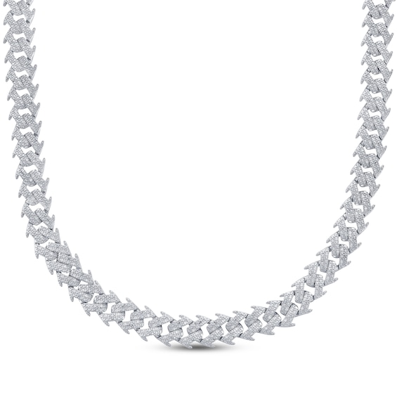 Men's Diamond Spike Link Chain Necklace 2 ct tw Sterling Silver 22"