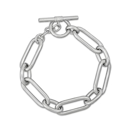 Paperclip Chain Toggle Bracelet Semi-Solid Sterling Silver 8"