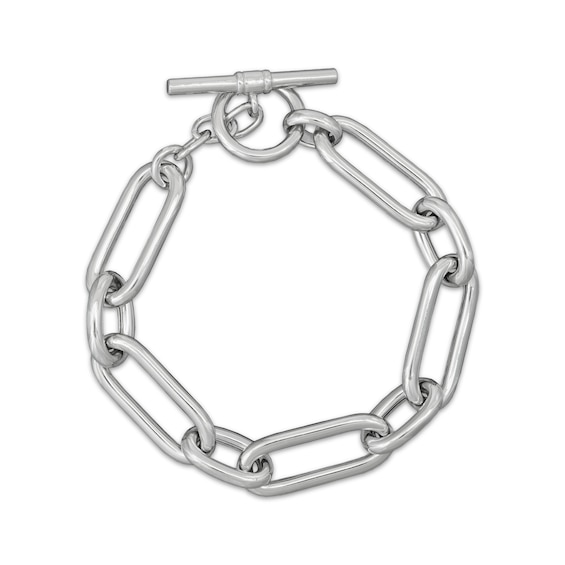 Paperclip Chain Toggle Bracelet Semi-Solid Sterling Silver 8"