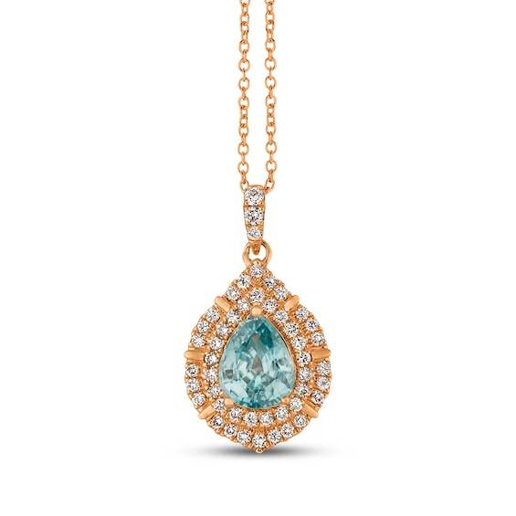Le Vian Pear-Shaped Blue Zircon Necklace 1/4 ct tw Diamonds 14K Strawberry Gold 18"