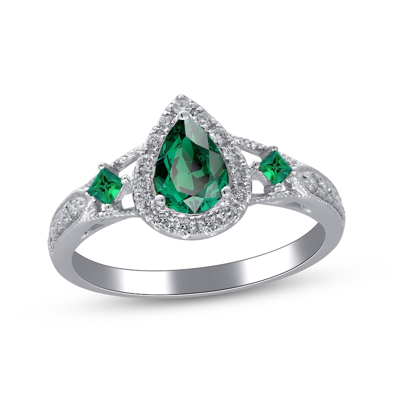 14k White Gold Pear Genuine Emerald And Diamond Halo Ring 14k White Gold Pear Genuine Emerald And Diamond Halo Ring