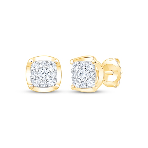 Multi-Diamond Cushion Frame Stud Earrings 1/2 ct tw 10K Yellow Gold