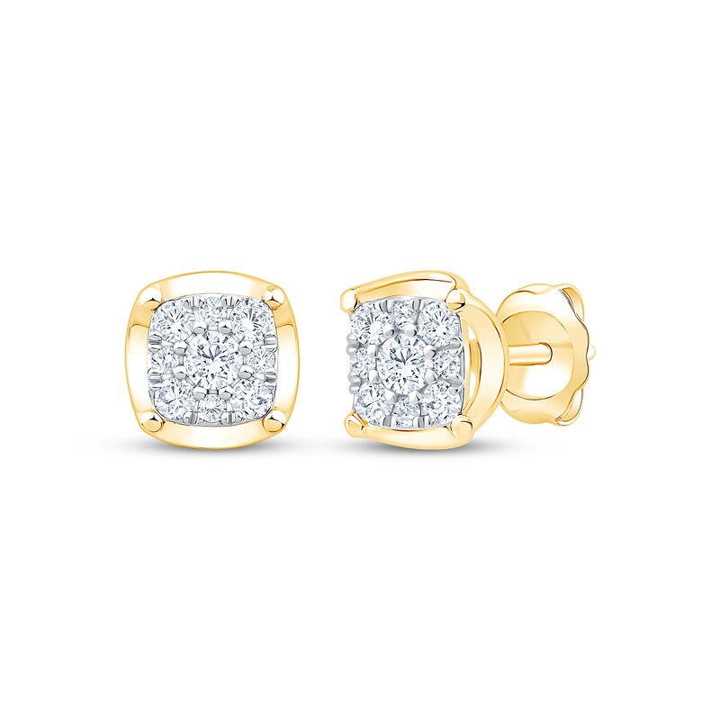 Main Image 1 of Multi-Diamond Cushion Frame Stud Earrings 1/2 ct tw 10K Yellow Gold