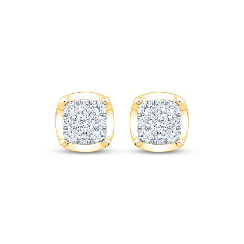 Main Image 2 of Multi-Diamond Cushion Frame Stud Earrings 1/2 ct tw 10K Yellow Gold