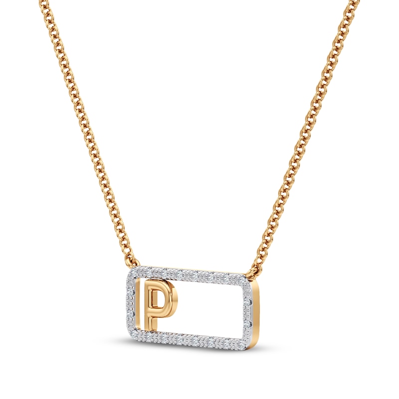 Main Image 2 of Diamond P Initial Rectangle Necklace 1/10 ct tw 10K Yellow Gold 18"