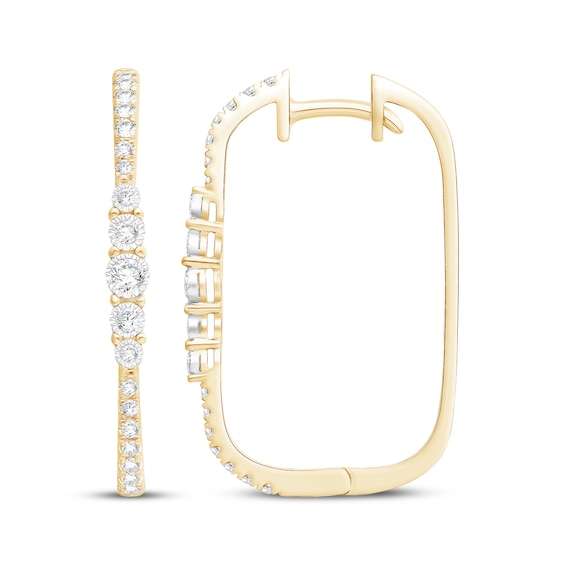 Diamond Elongated Oval Hoop Earrings 1/2 ct tw 10K Yellow Gold